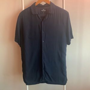 Navy Cuban Collar Short Sleeve Shirt